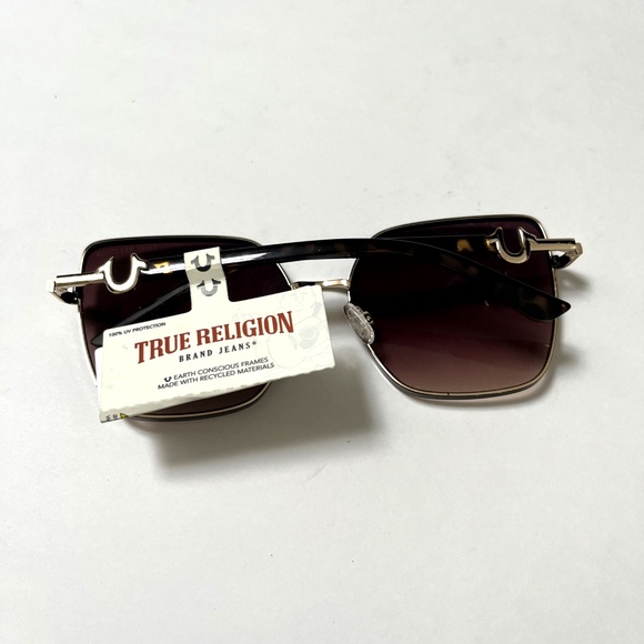 NWT TRUE RELIGION Oversized Square Sunglasses Gradient Brown Tortoise Shell Logo - Picture 6 of 7